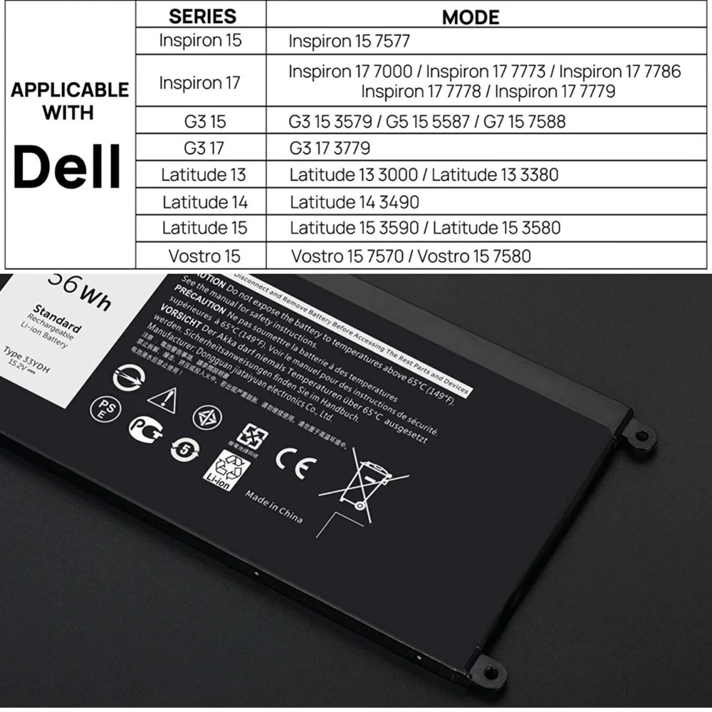 Laptop Battery for Dell, 33YDH Inspiron Battery